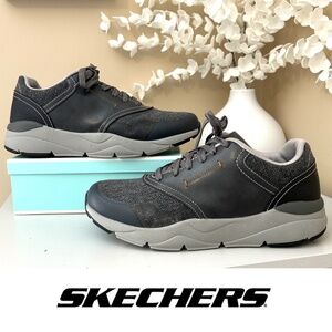 Skechers Relaxed Fit Tweed and Leather Charcoal Grey Lace Up Shoe Men’s Size 8